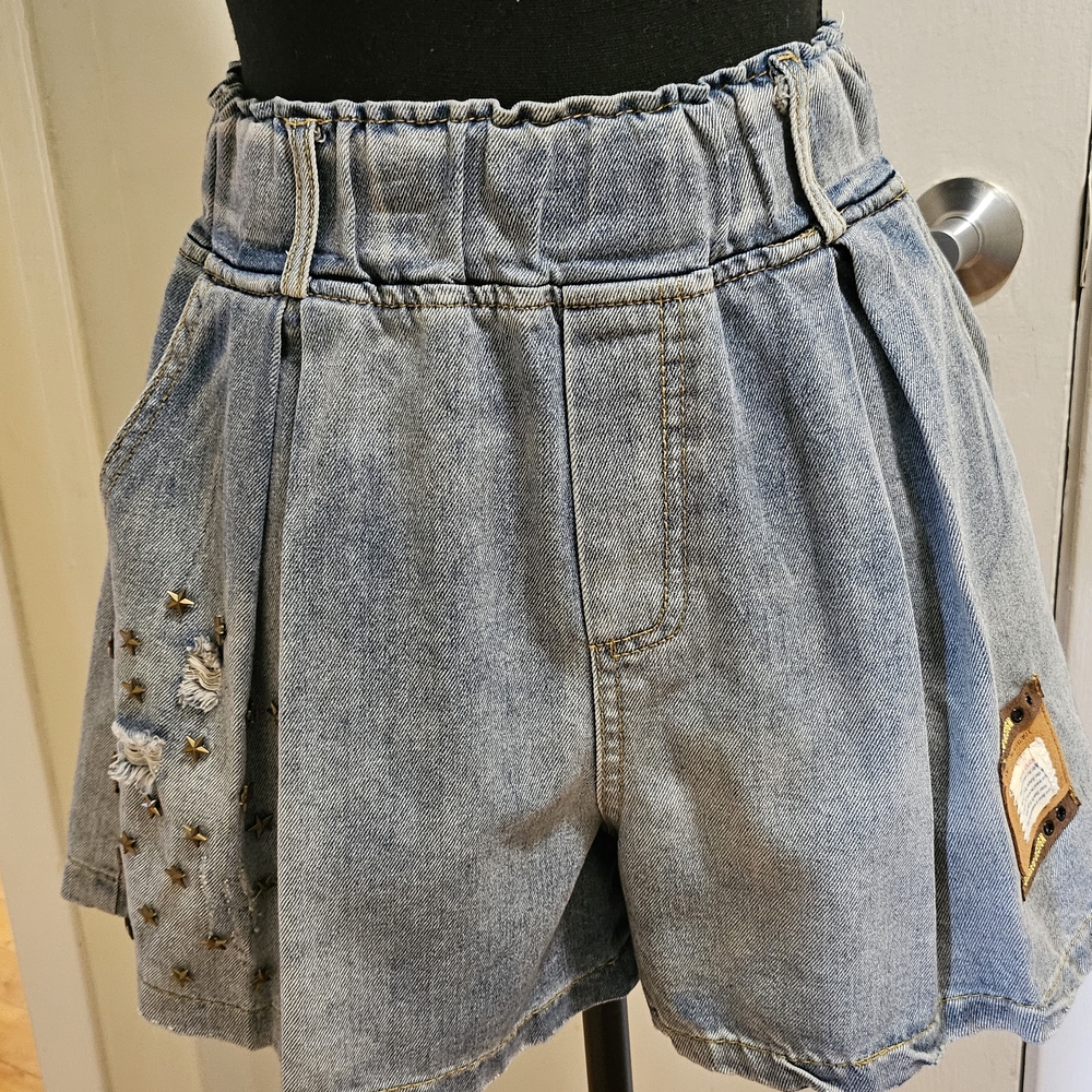 Denim Women's Shorts with Studded Detail